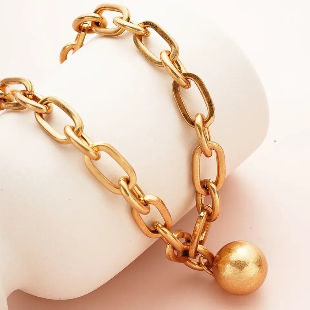 Zara Solid Round Steel Ball And Chain Pendant Oval Link Necklace Women’s Men’s